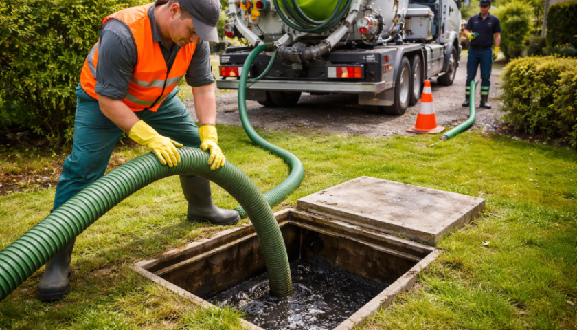 un homme vidant une fosse sceptique